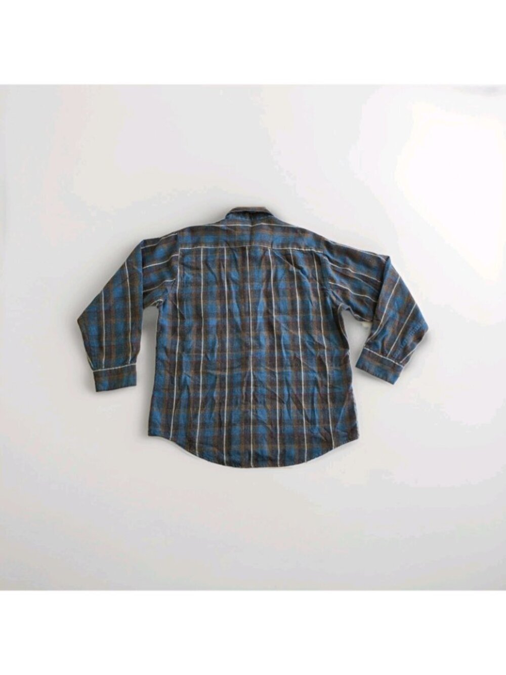 Vtg Sears Roebuck Flannel Shirt Men L Blue Plaid Wool Blend Single Needle Rugged - Picture 2 of 13